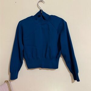 Zara Teal Ribbed Cropped Mock Neck Sweater